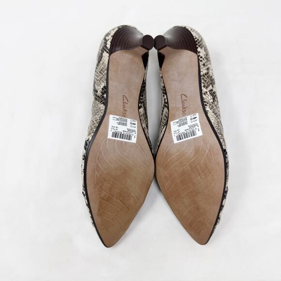 [Clarks] Taupe Snake Print Pointed Toe Low Kitten Heels Comfort Cushioned Sz 10 - Picture 12 of 12